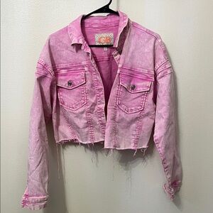 Gianni Bini Pink Cropped Denim Light Wash Jacket